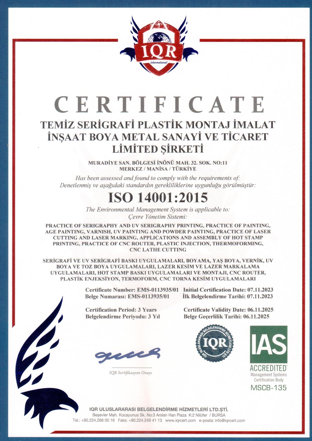 TEMİZ SERİGRAFİ ISO 14001